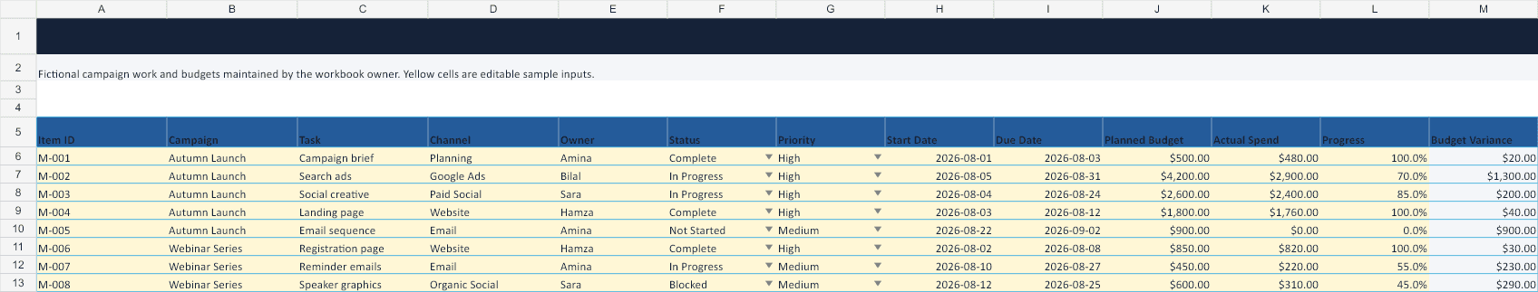 Marketing Campaign Plan & Calendar Template Campaign Plan sheet preview