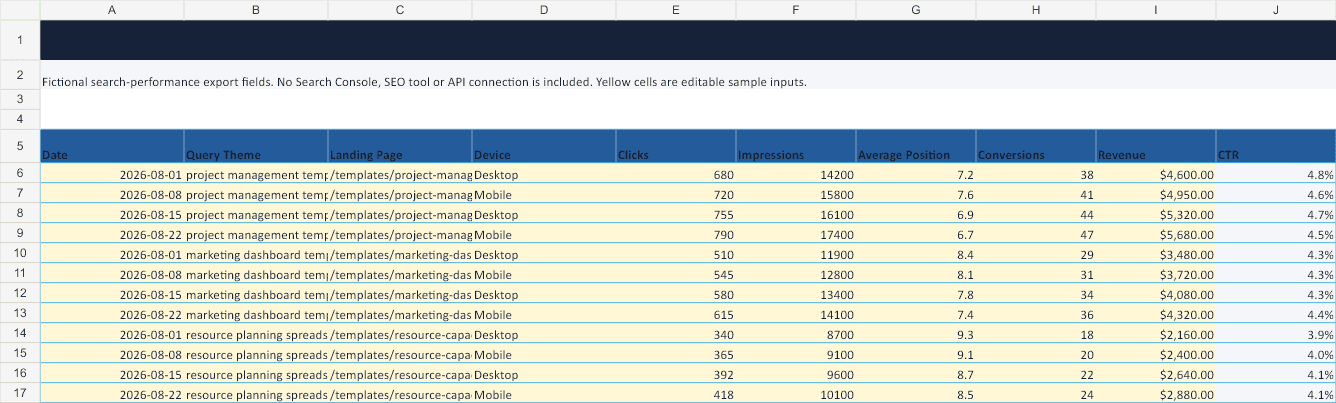 SEO Reporting Dashboard Template SEO Data sheet preview
